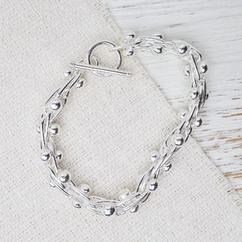 Ladies bracelets stacked styles-Shiny Sterling Silver Barbell Chain Bracelet