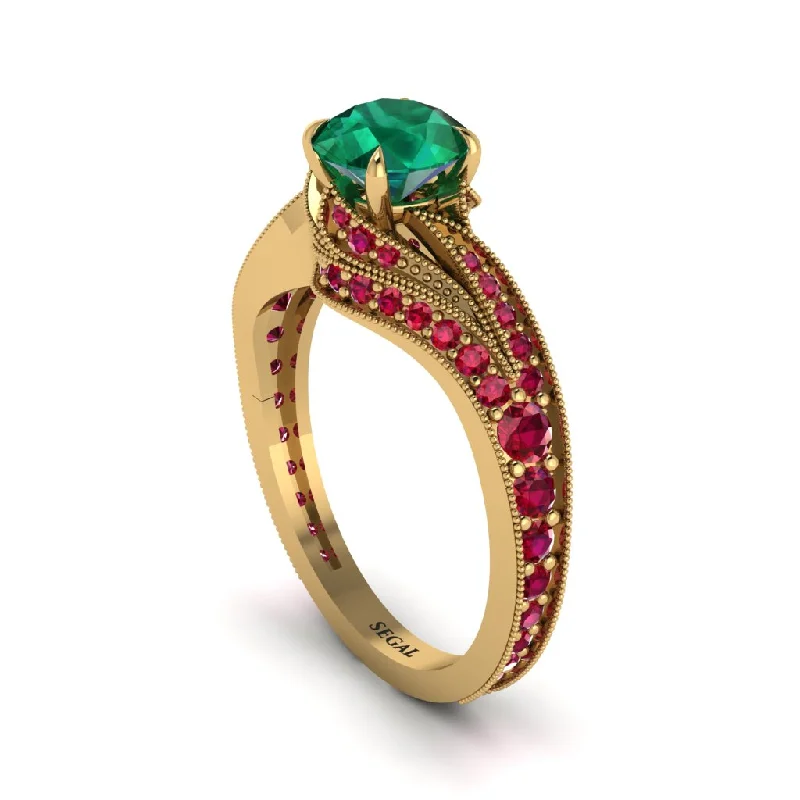 Ladies engagement rings emerald stones-Ruby 14K Gold Pave Engagement Ring - Magnolia No. 49