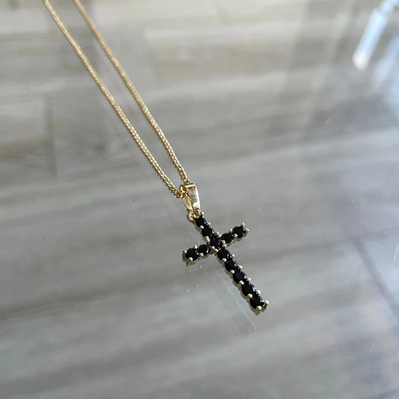 Ladies necklaces Valentine’s Day-Sparkling Onyx Cross Necklace