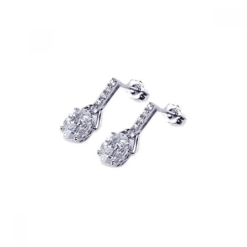 Ladies earrings punk vibes-Silver 925 Rhodium Plated Micro Pave Clear CZ Dangling Earrings - ACE00002