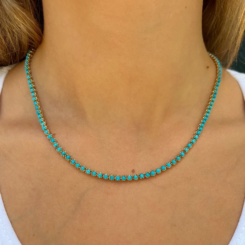 Ladies necklaces personalized-Classic Turquoise Tennis Necklace