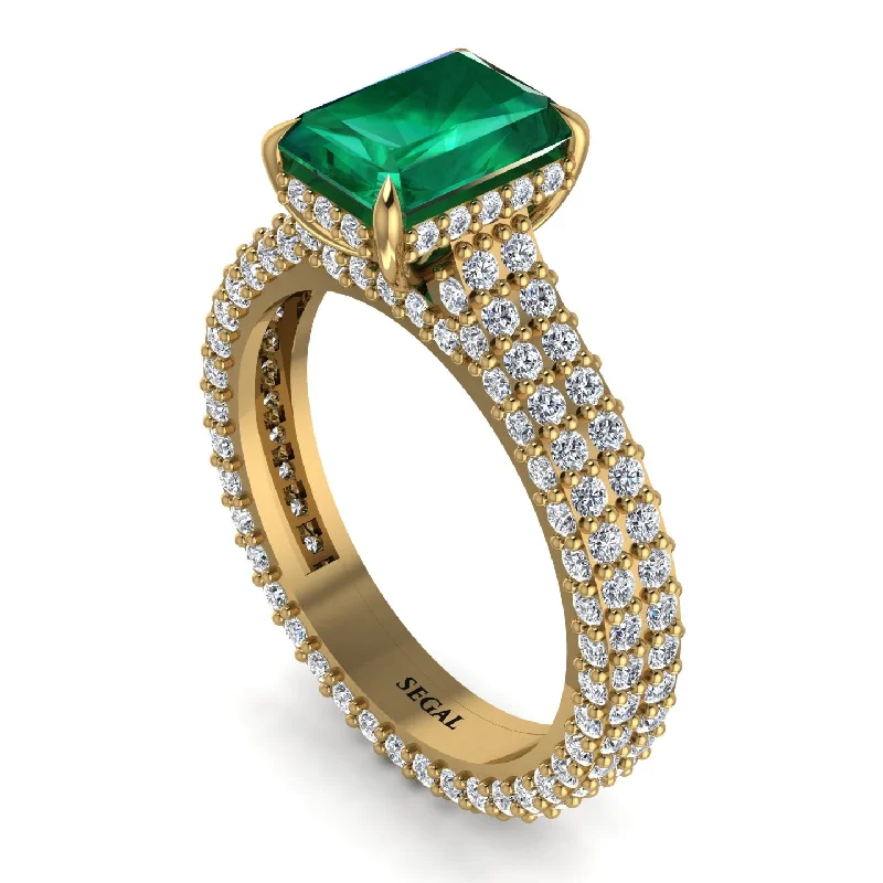 Ladies engagement rings popular brands-Radiant Cut Emerald Pave Engagement Ring - Kenzie No. 4