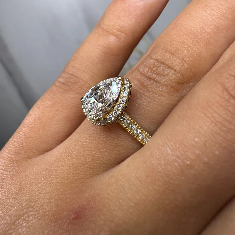 Ladies engagement rings online shopping-"Brianca" Halo Pear Cut 4 Carat Diamond Shoulder Engagement Ring