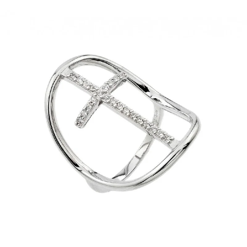 Ladies rings girlfriend surprises-Silver 925 Rhodium Plated Cross Ring - BGR00924