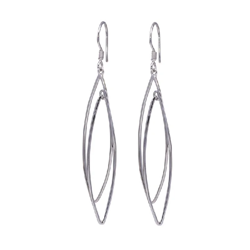 Ladies earrings hoop styles-Silver 925 Rhodium Plated Two Graduated Open Marquis Dangling Hook Earrings - DSE00016