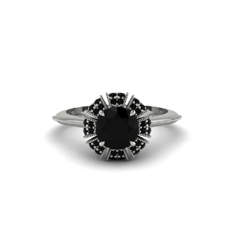 Ladies engagement rings cushion cut-Black Diamond Crown Halo Engagement Ring - Annie No. 39