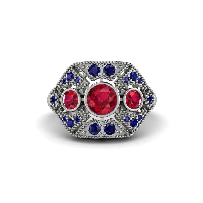 Ladies engagement rings dainty designs-Ruby Art Deco Geometric Engagement Ring - Haven No. 72