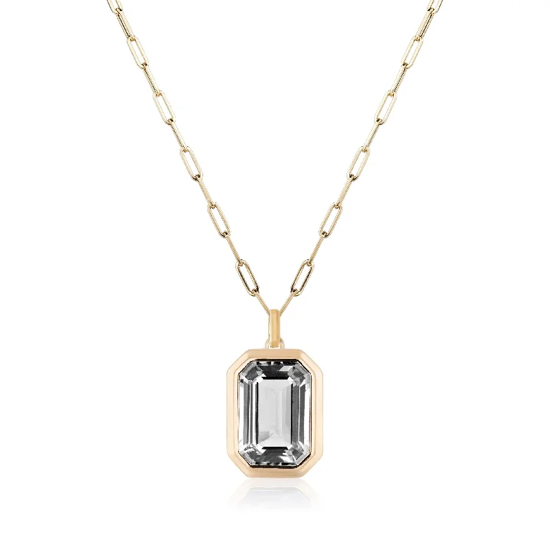 Ladies necklaces party wear-Emerald-Cut Bezeled Stone Pendant Necklace