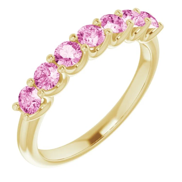 Ladies rings silver finishes-14K Yellow Natural Pink Sapphire Anniversary Band