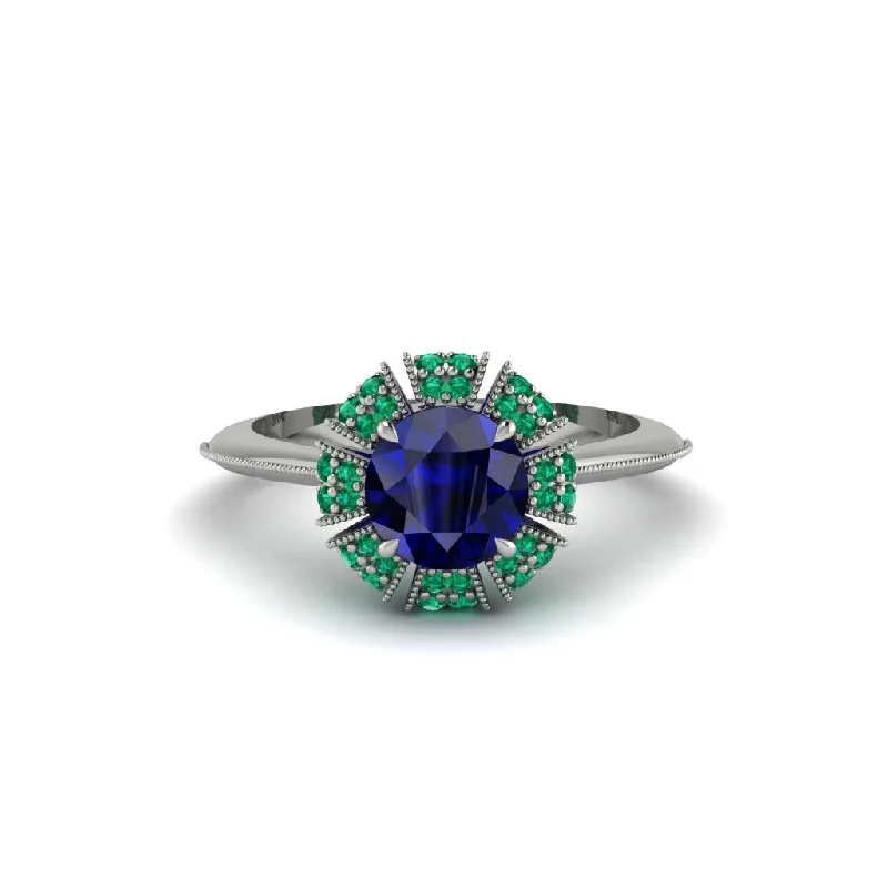 Ladies engagement rings latest styles-Emerald Crown Halo Engagement Ring - Annie No. 30