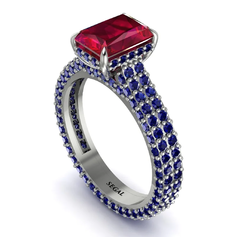 Ladies engagement rings platinum options-Radiant Cut Ruby Pave Engagement Ring - Kenzie No. 72