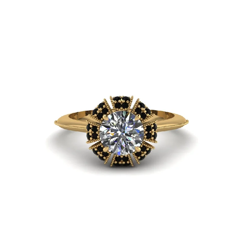 Ladies engagement rings gold designs-Black Diamond Crown Halo Engagement Ring - Annie No. 31