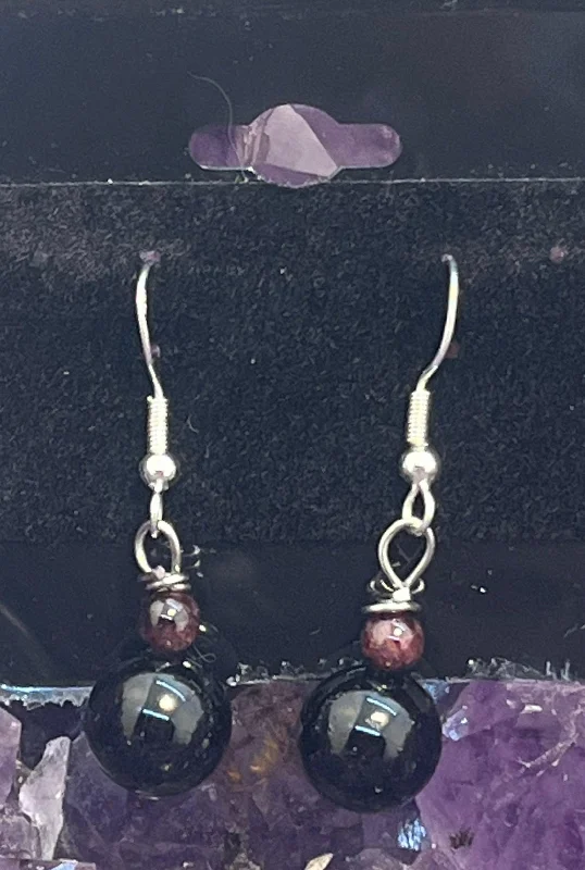 Ladies earrings boho flair-Black Tourmaline and Gemstone Sterling Silver Hooks  Earrings