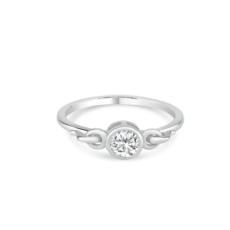 Ladies rings ethnic patterns-Silver 925 Rhodium Plated Bezel Set Clear CZ Ring - BGR00832