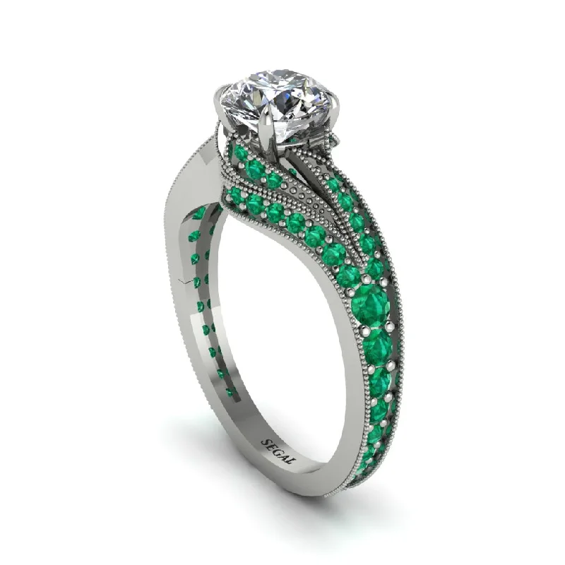 Ladies engagement rings hypoallergenic-Emerald 14K Gold Pave Engagement Ring - Magnolia No. 18