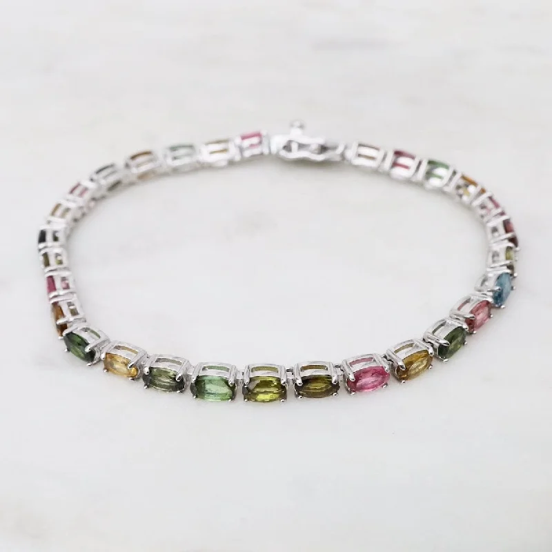 Ladies bracelets gold-plated-Oval Mixed Tourmaline Tennis Bracelet