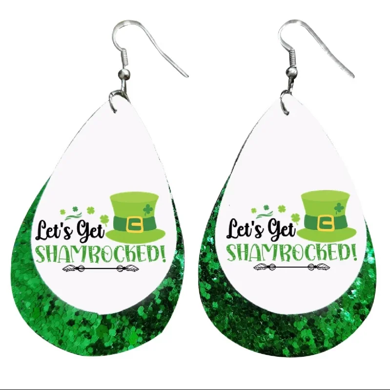 Ladies earrings viral picks-Funny "Let's Get Shamrocked" Leather Drop Earrings