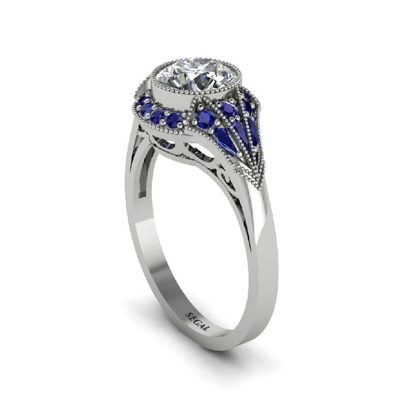 Ladies engagement rings titanium options-Sapphire Vintage-Inspired Besel Engagement Ring - Makenzie No. 63