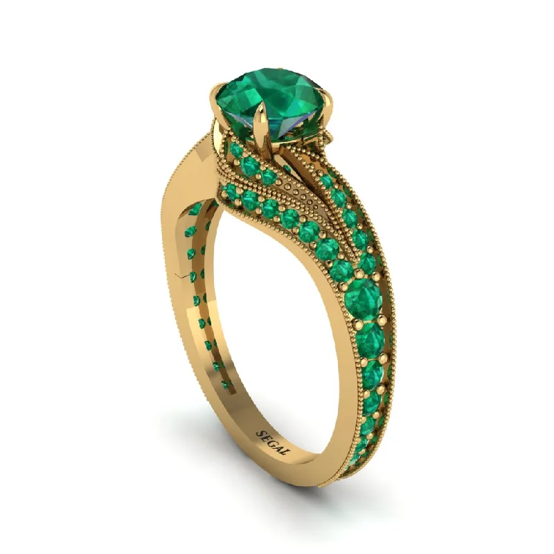 Ladies engagement rings global brands-Emerald 14K Gold Pave Engagement Ring - Magnolia No. 19