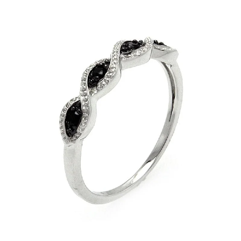 Ladies rings anniversary picks-Silver 925 Rhodium and Black Rhodium Plated Clear and Black CZ Ring - BGR00540