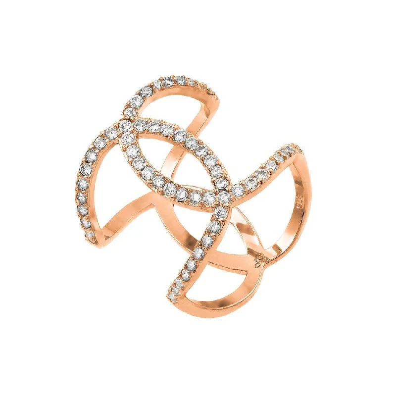 Ladies rings proposal gifts-Rose Gold Plated 925 Sterling Silver Knotted CZ Ring - STR01008RGP