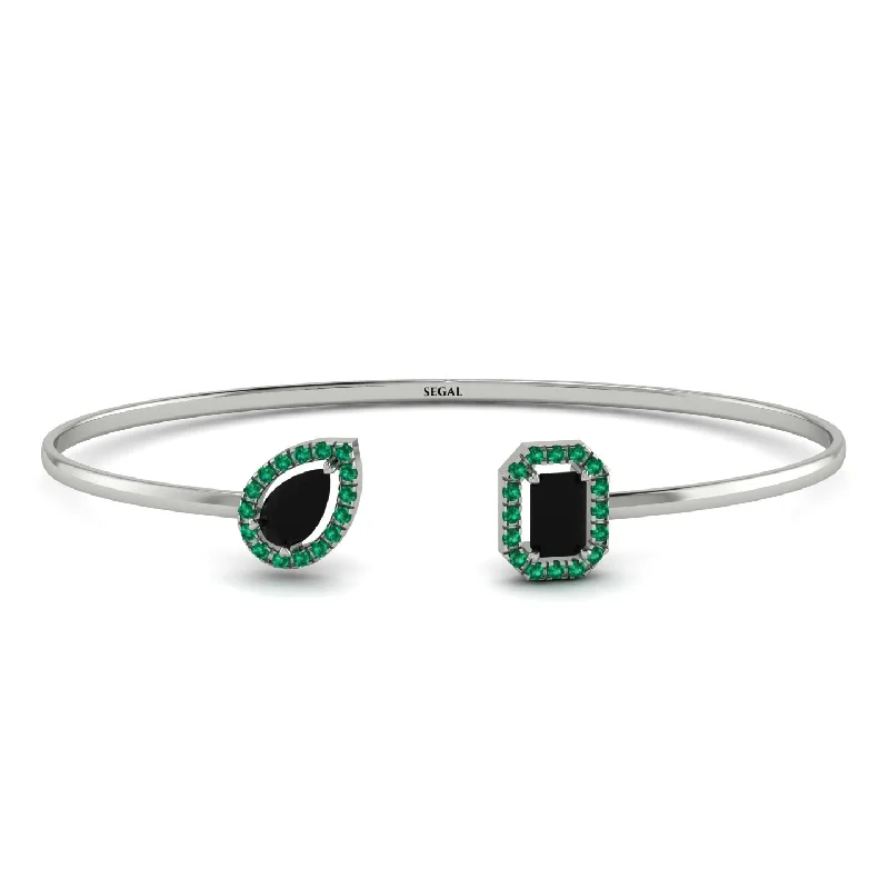 Ladies bracelets minimalist looks-Geometric Pearl And Emerald Black Diamond Bracelet - Catherine No. 24