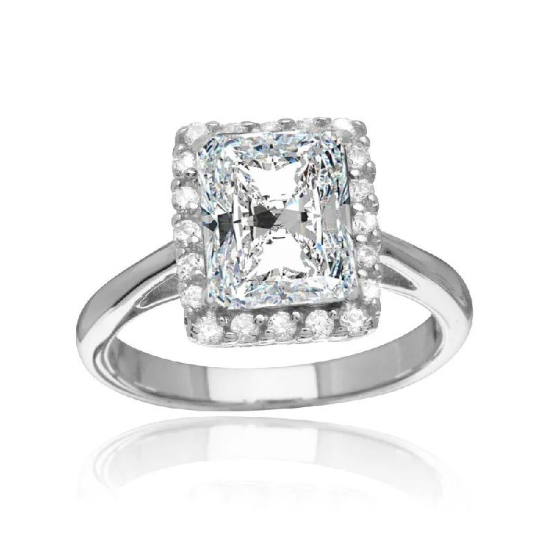 Ladies rings fashion picks-Rhodium Plated 925 Sterling Silver Square Clear CZ Halo Ring - BGR01113CLR