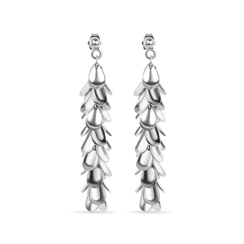 Ladies earrings size guide-Silver 925 Rhodium Plated Multi Black Flat Circles Dangling Earrings - STE00197