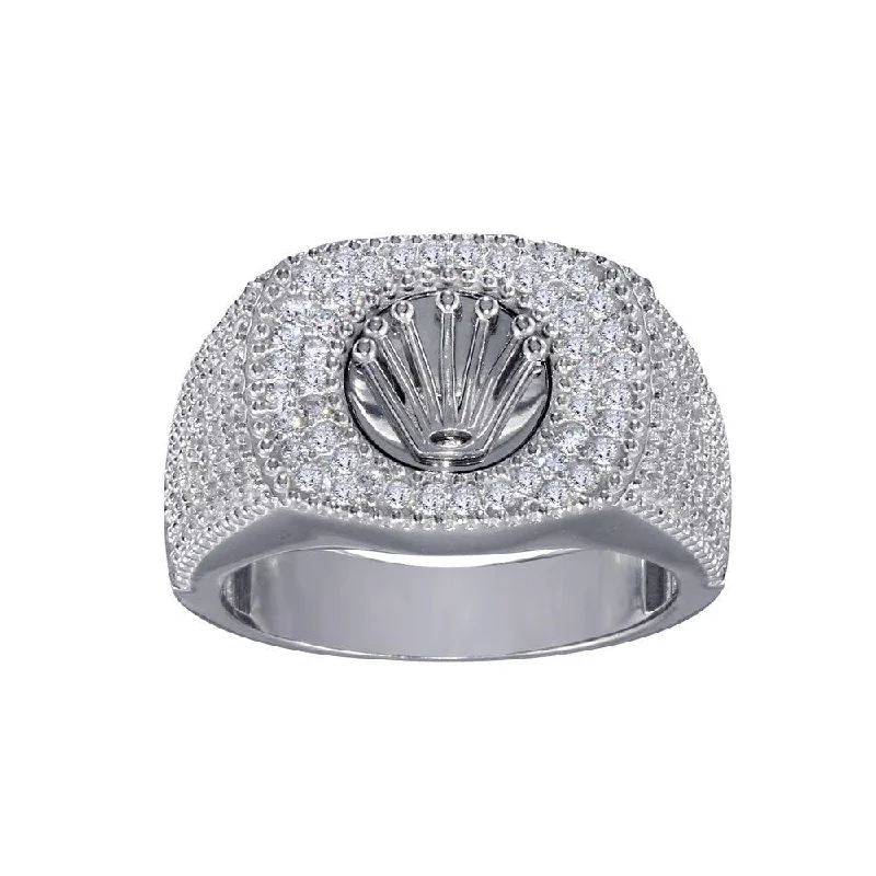 Ladies rings thumb styles-Rhodium Plated 925 Sterling Silver Crown CZ Ring - GMR00317