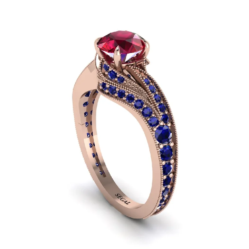 Ladies engagement rings halo settings-Sapphire 14K Gold Pave Engagement Ring - Magnolia No. 71