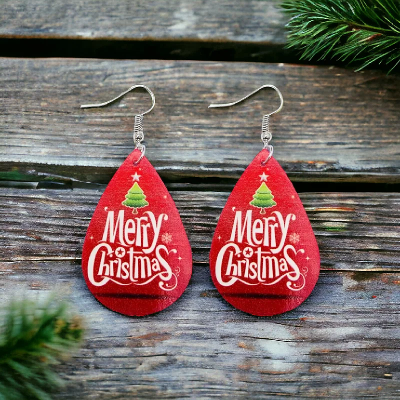 Ladies earrings classic designs-Beautiful Merry Christmas Leather Earrings