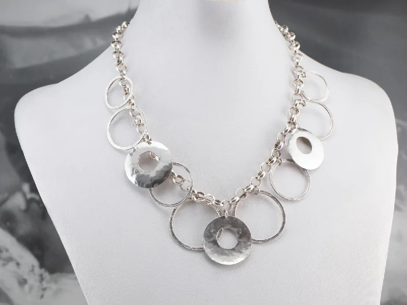 Ladies necklaces natural gems-Sterling Silver Hammered Link Necklace