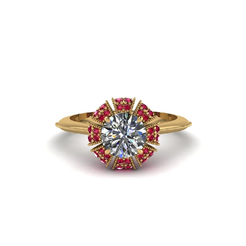 Ladies engagement rings floral motifs-Ruby Crown Halo Engagement Ring - Annie No. 46