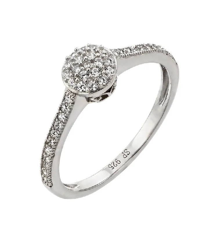 Ladies rings top brands-Silver 925 Rhodium Plated Round Clear CZ Graduated Double Ring - STR00918