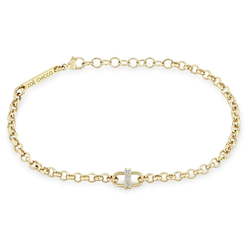 Ladies bracelets punk vibes-14k Prong Set Diamond Medium Rolo Chain Bracelet