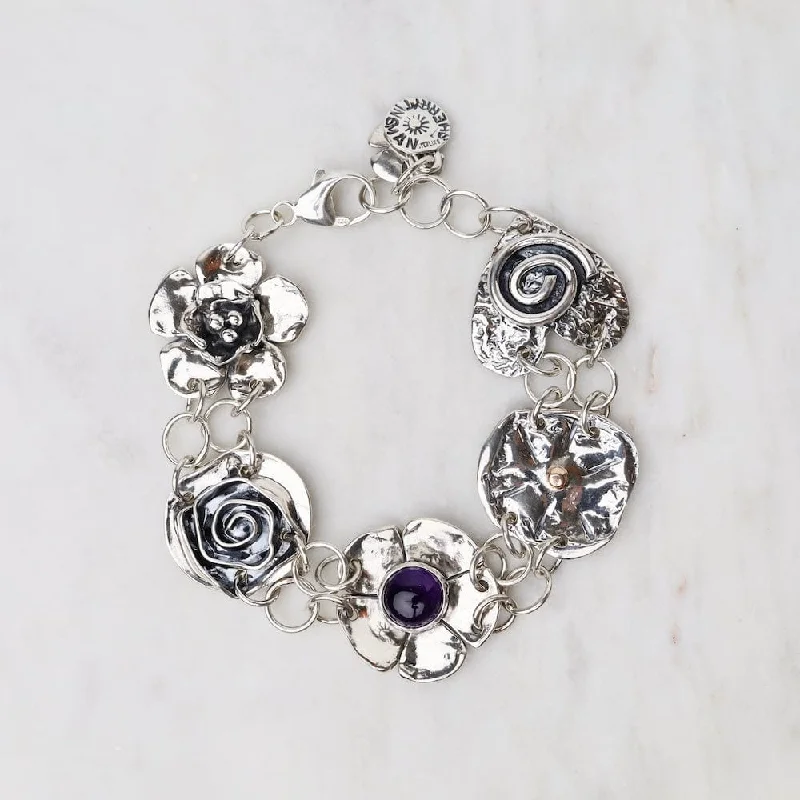 Ladies bracelets buying tips-Sterling Silver Five Element Amethyst Bracelet