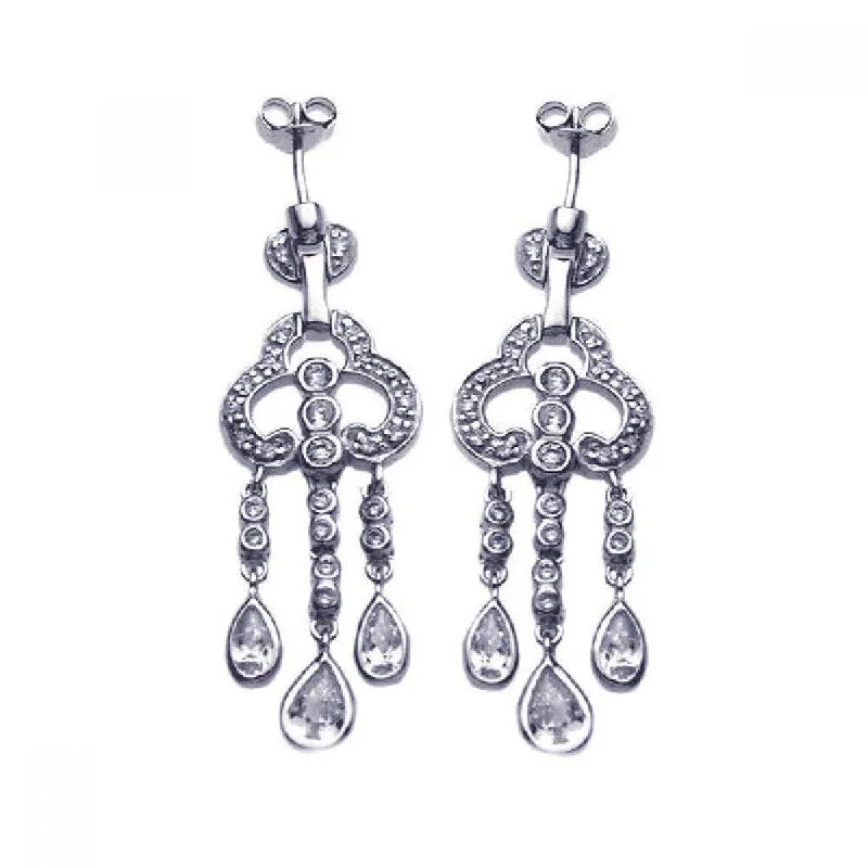 Ladies earrings party glamour-Clearance-Silver 925 Rhodium Plated Round Teardrop CZ Clover Jellyfish Dangling Post Earrings - STE00652