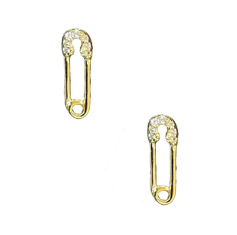 Ladies earrings hypoallergenic-Mini Safety Pin Earrings - Gold