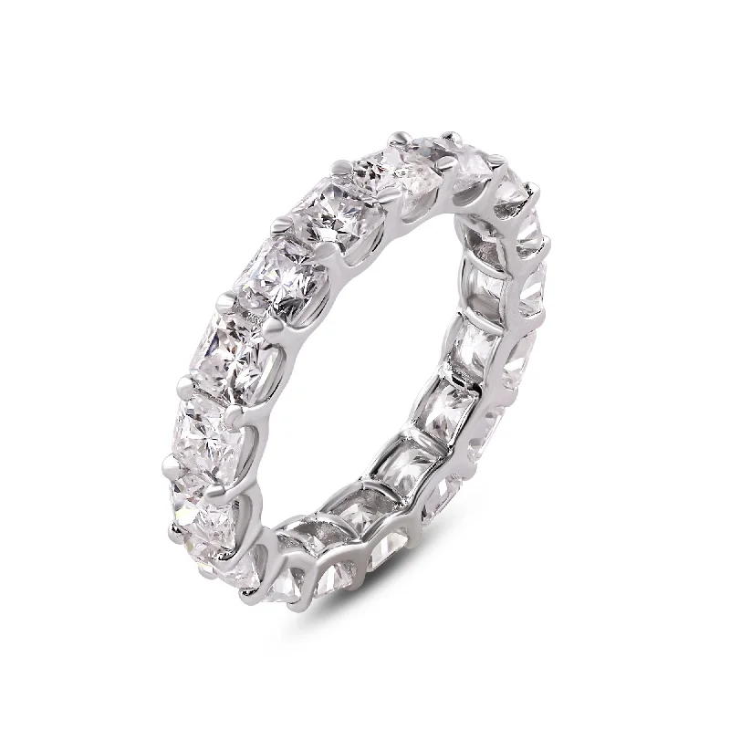 Ladies rings fashion picks-925 Sterling Silver Rhodium Moissanite 3.8mm Eternity Band Ring - MGMR00006