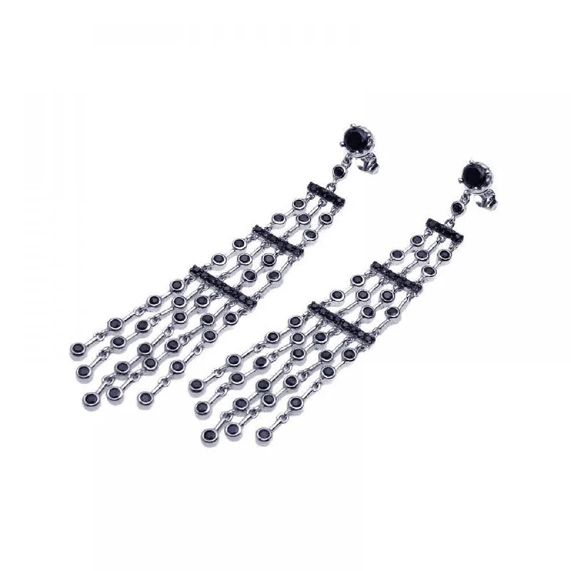 Ladies earrings punk vibes-Clearance-Silver 925 Rhodium Plated Multiple Black CZ Chandelier Dangling Earrings - STE00549