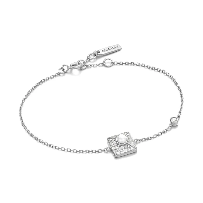 Ladies bracelets store locations-Silver Pearl Pave Bracelet