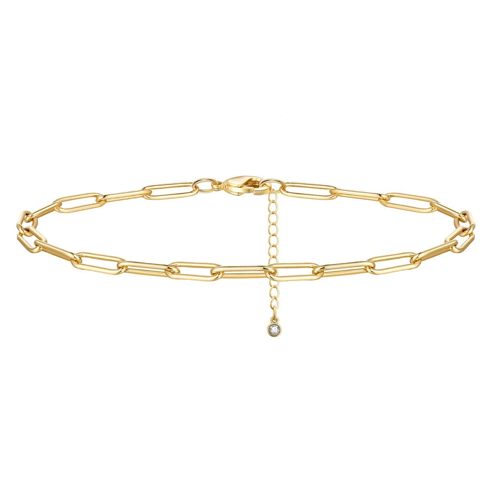 Ladies bracelets store locations-Dainty 14k Gold Adjustable Ankle Bracelets- Paperclip