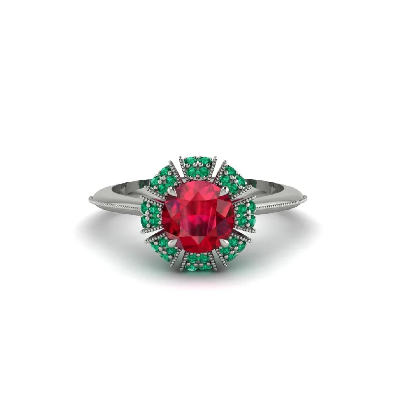 Ladies engagement rings social media trends-Emerald Crown Halo Engagement Ring - Annie No. 27