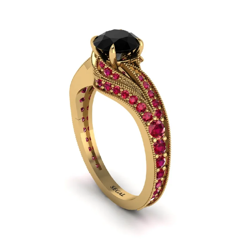 Ladies engagement rings size guide-Ruby 14K Gold Pave Engagement Ring - Magnolia No. 52