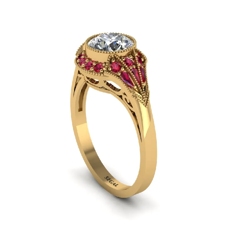 Ladies engagement rings celebrity trends-Ruby Vintage-Inspired Besel Engagement Ring - Makenzie No. 46