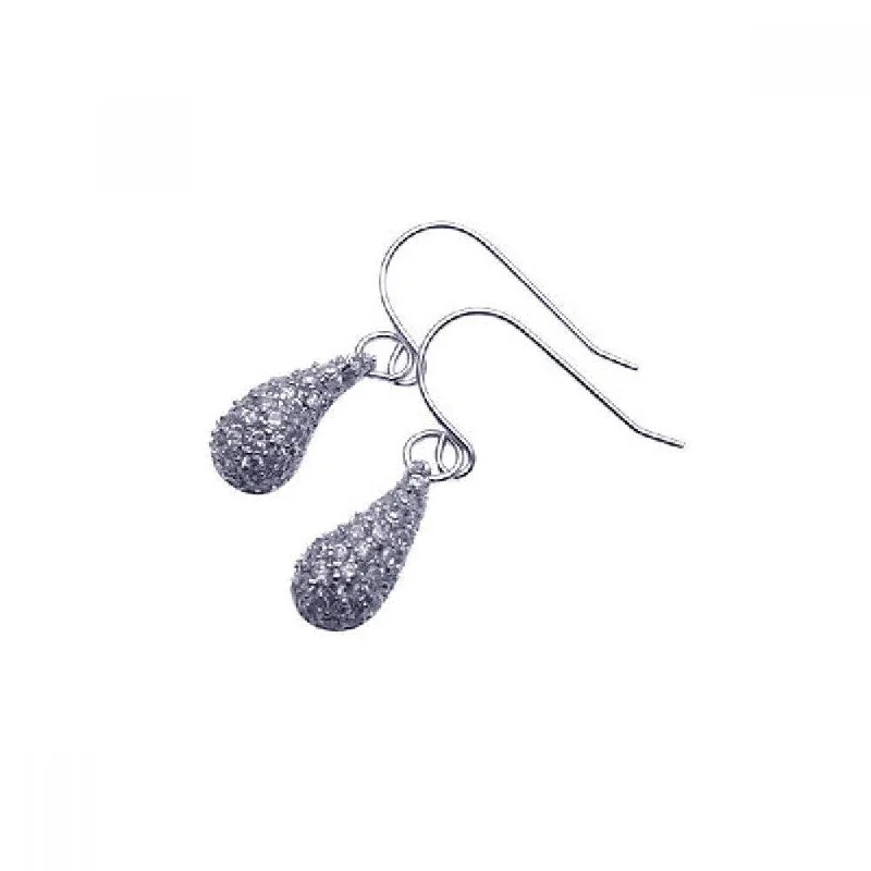 Ladies earrings hoop styles-Clearance-Silver 925 Rhodium Plated Cluster CZ Eggplant Dangling Hook Earrings - STE00397