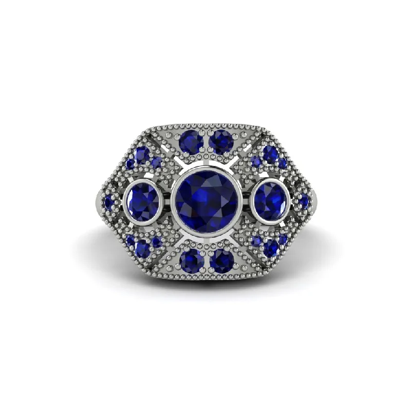 Ladies engagement rings global brands-Sapphire Art Deco Geometric Engagement Ring - Haven No. 75