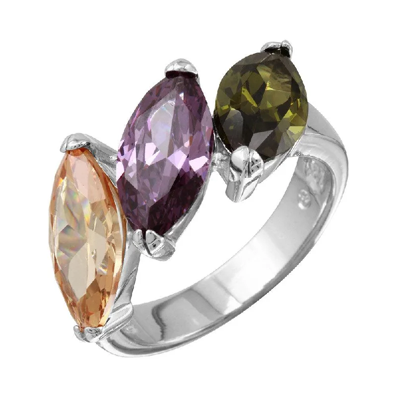 Ladies rings buying advice-Rhodium Plated 925 Sterling Silver Multi Color 3 CZ Stones Ring - BGR01093