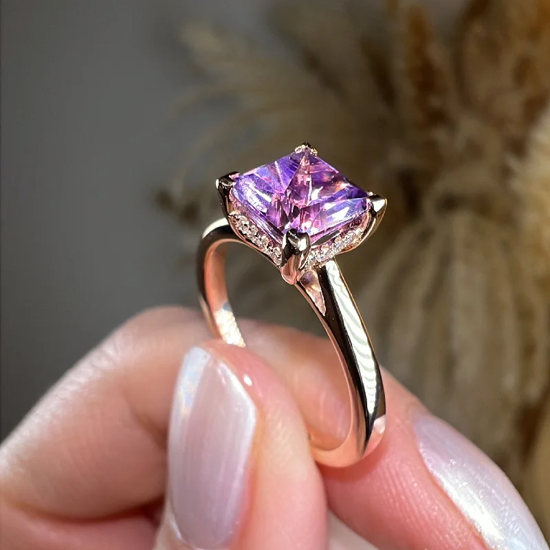 Ladies engagement rings celebrity trends-"Julie" Princess Cut Amethyst Under Halo Engagement Ring