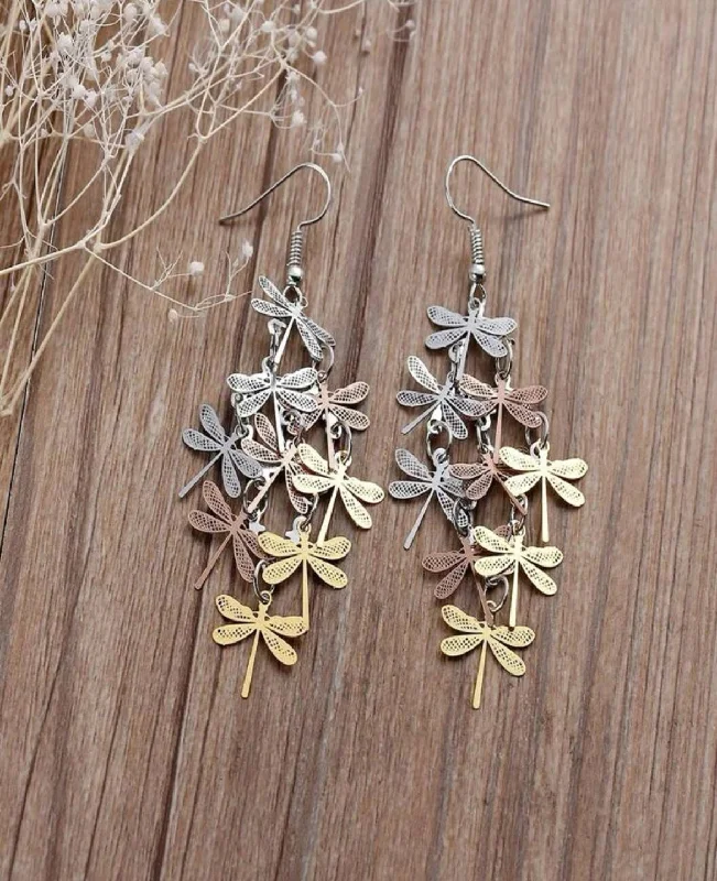 Ladies earrings vintage charm-Beautiful Dragonfly Tassel Earrings